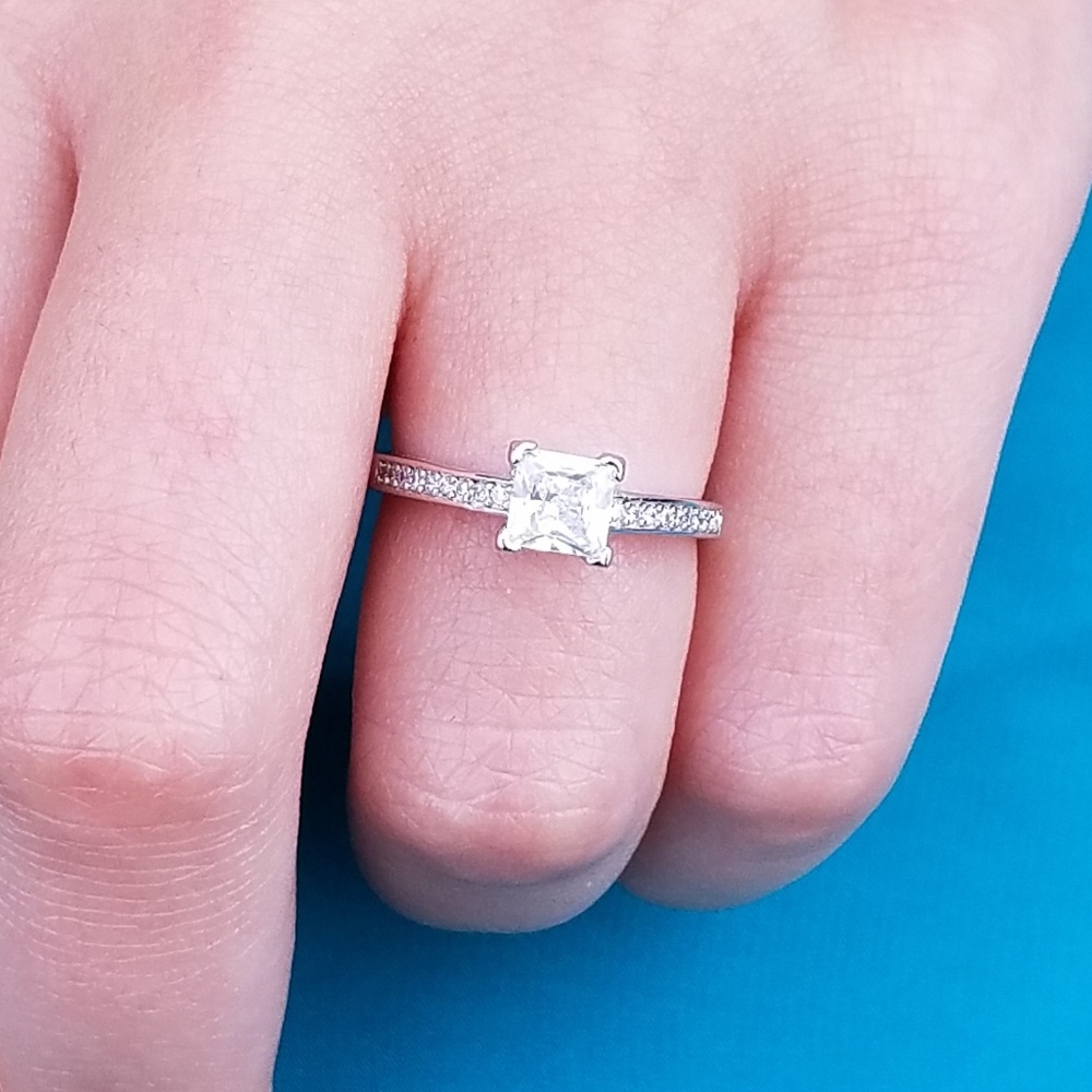 Solid Sterling Silver Princess Cut Solitaire Ring